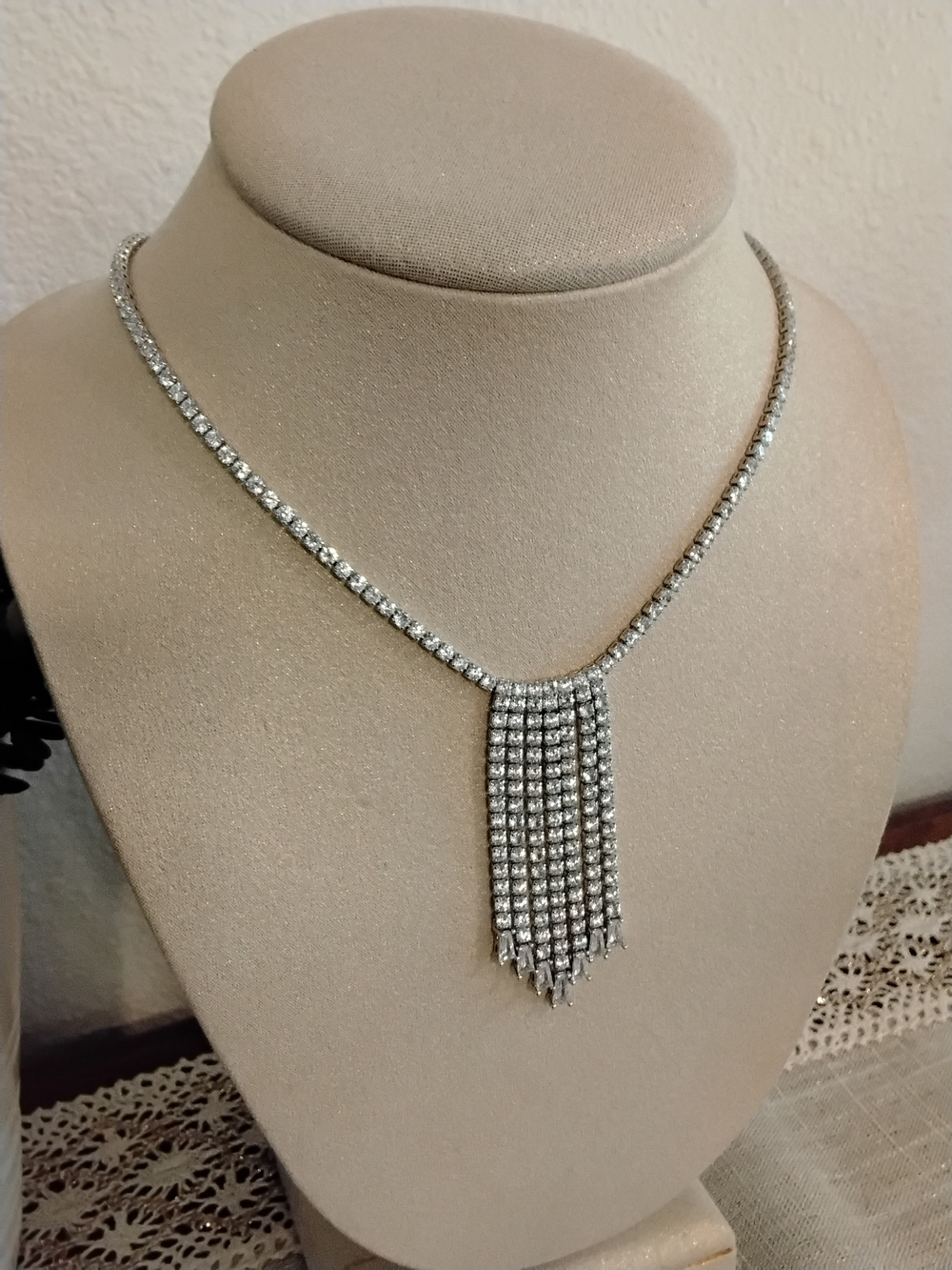cezanne Silver Rhinestone Tassel Necklace
